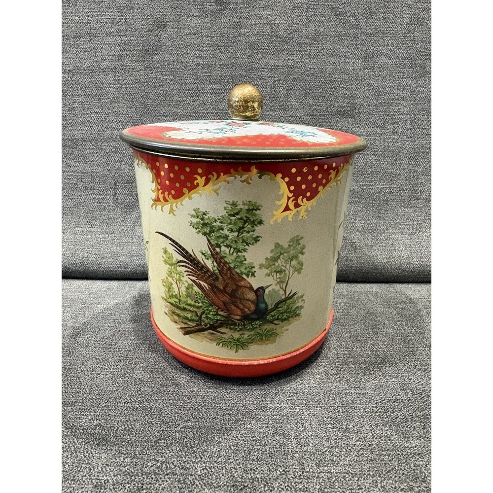 Vintage Bremen-Euronahaten Metal Tin Coffee Tea Container‎ Round Red Floral